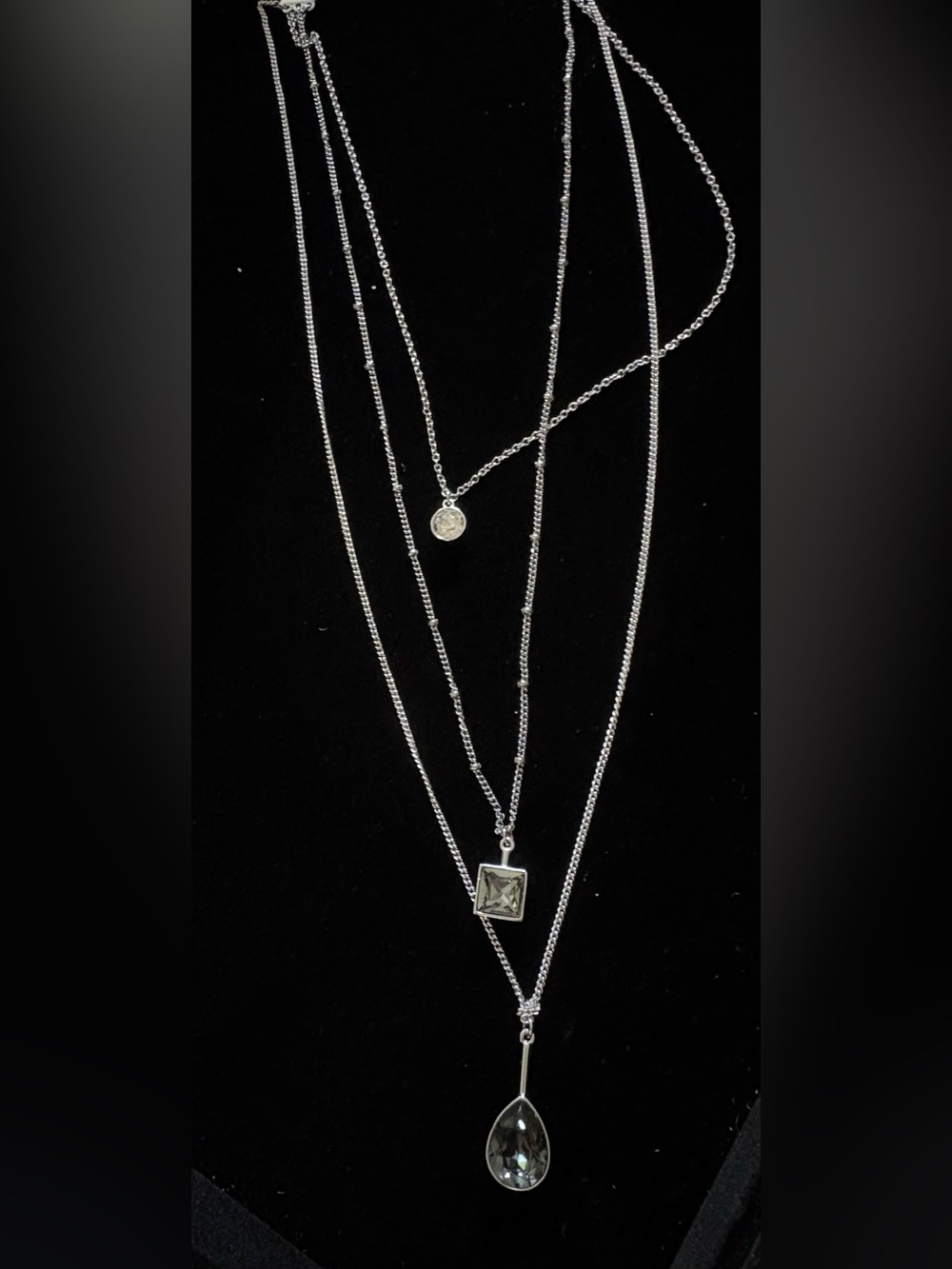 Touchstone Jewelry 
Sterling Silver Teardrop and Square Pendant Necklace - Gray